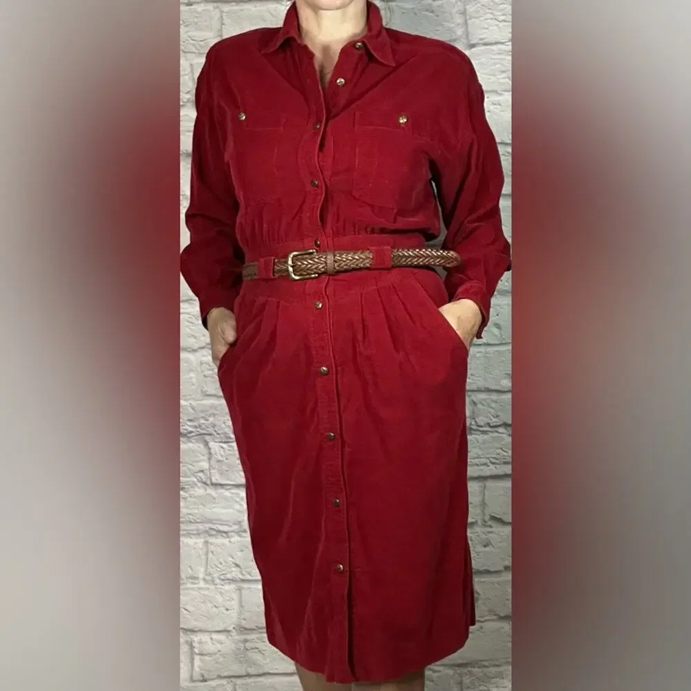 Vintage 90’s Liz Claiborne Red Corduroy Dress
